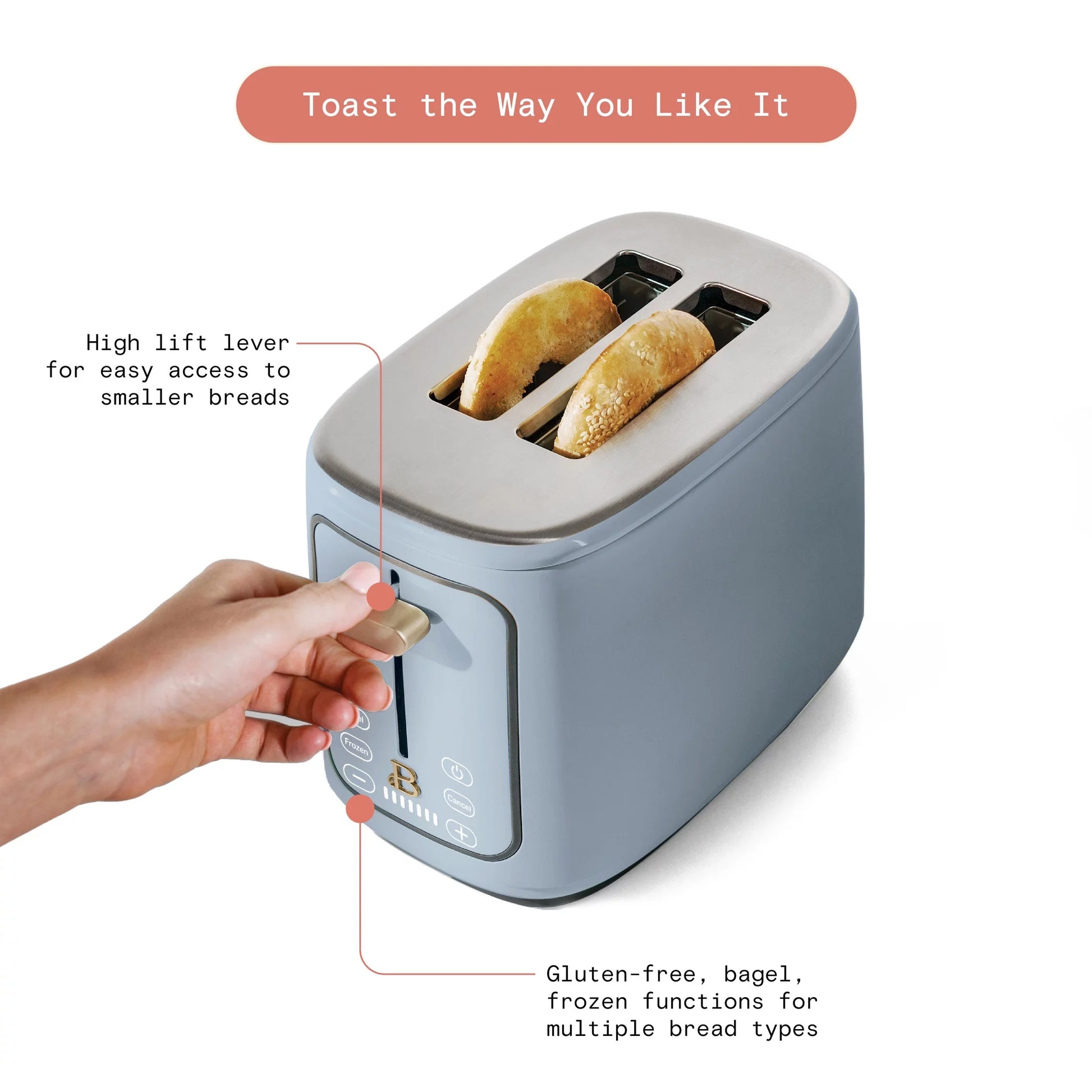 2 Slice Toaster with Touch-Activated Display, Starry Night by Drew Barrymore, Blue