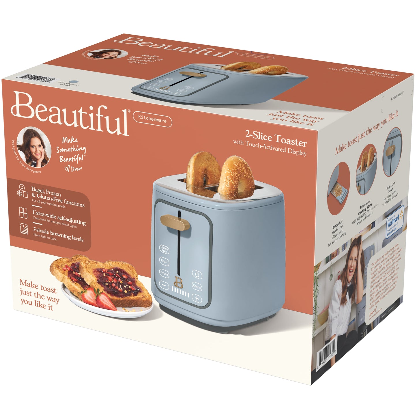 2 Slice Toaster with Touch-Activated Display, Starry Night by Drew Barrymore, Blue