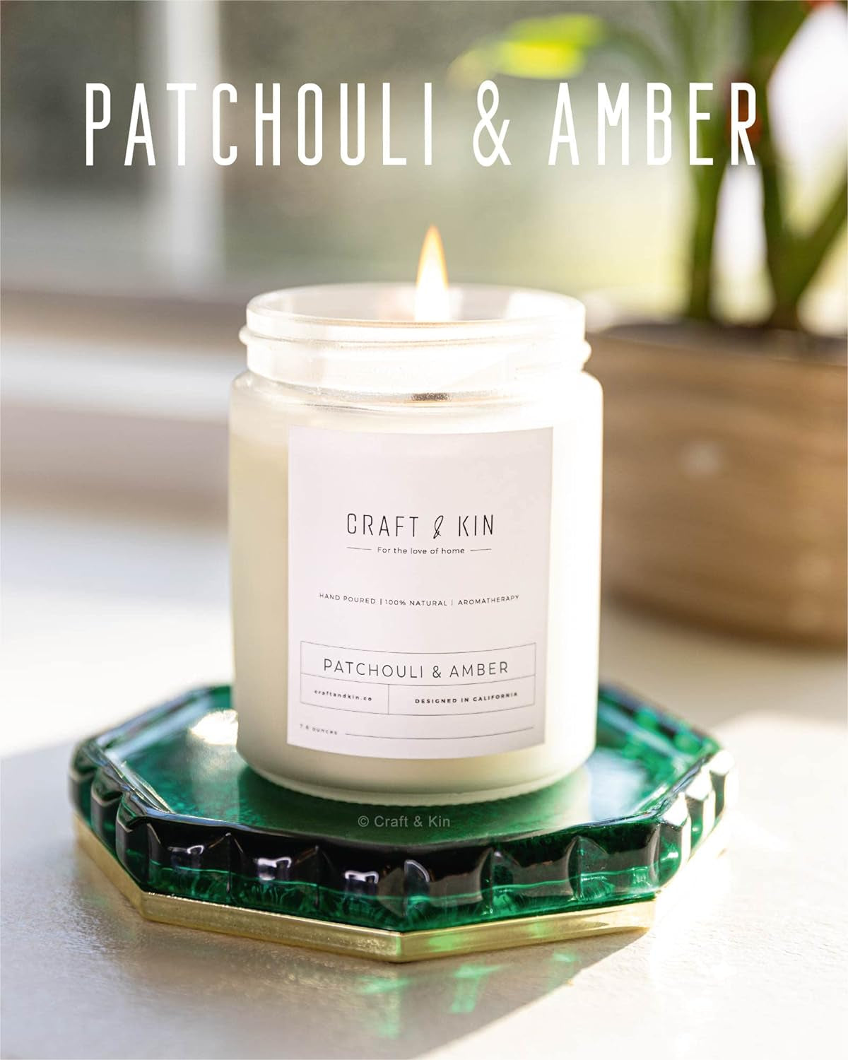 Patchouli & Amber Scented Candles 8 Oz 45 Hour Long Lasting Fall Candle | Wooden Wick Candles | Christmas Scented Candles for Bedroom, All Natural Soy Candles Scented, Relaxing Aromatherapy Candles